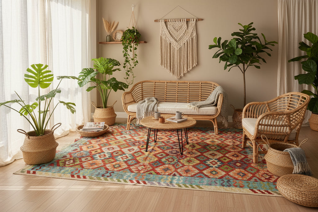 Handmade Afghan Kilim Rug – 210x311 cm | Multicolor Tribal Wool Carpet