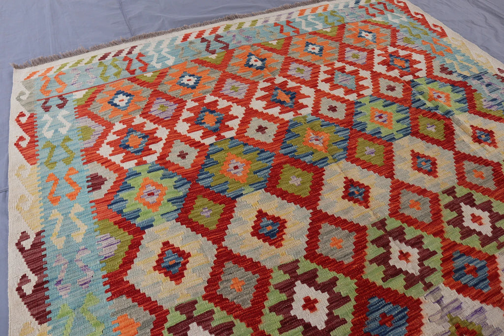 Handmade Afghan Kilim Rug – 210x311 cm | Multicolor Tribal Wool Carpet