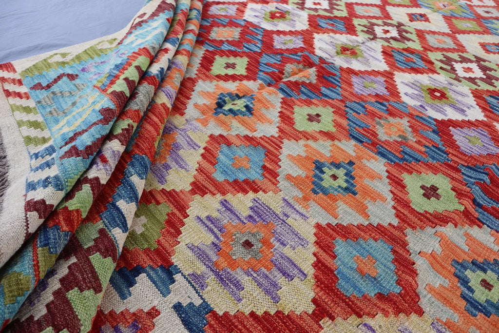 Handmade Afghan Kilim Rug – 210x311 cm | Multicolor Tribal Wool Carpet