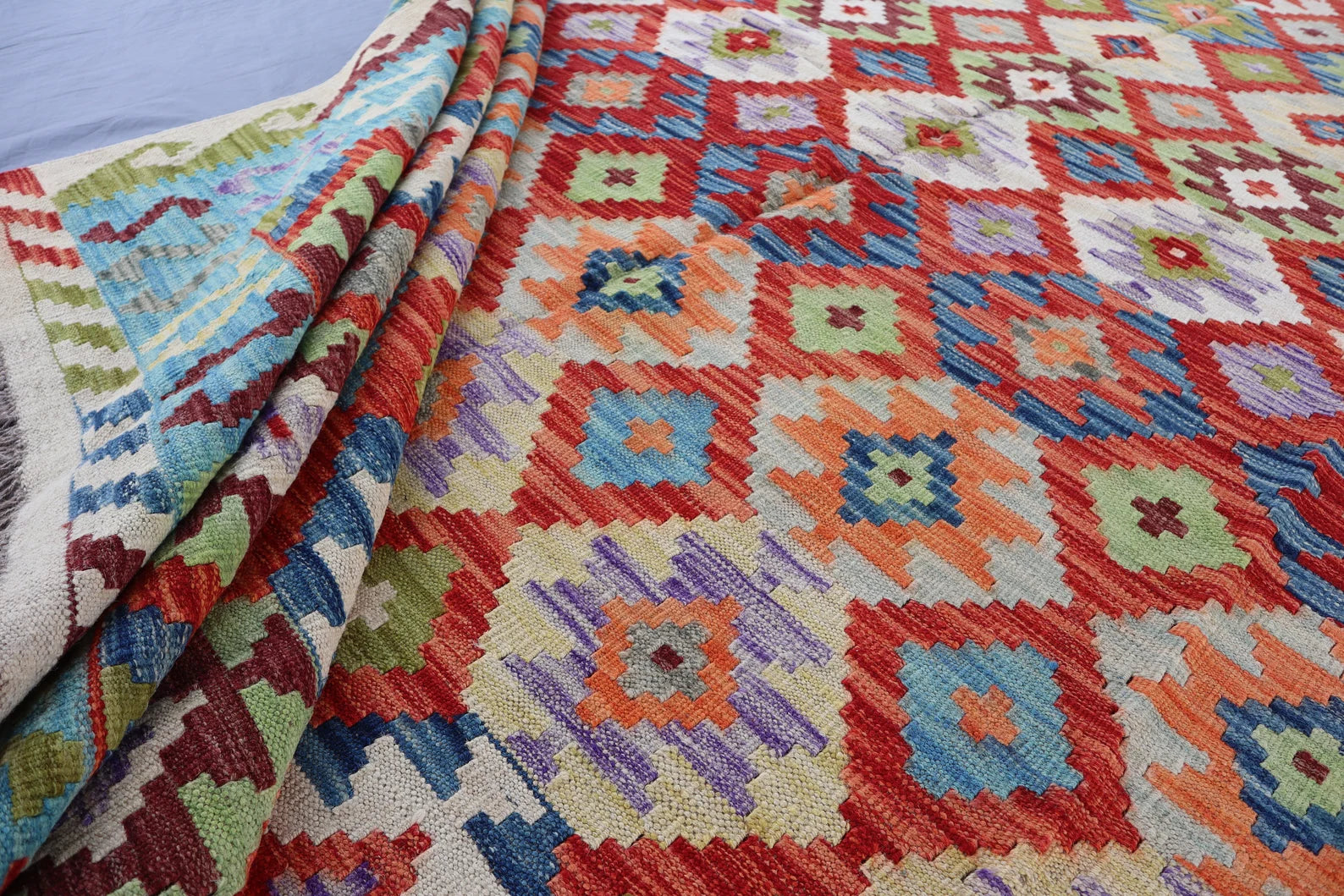 Handmade Afghan Kilim Rug – 210x311 cm | Multicolor Tribal Wool Carpet
