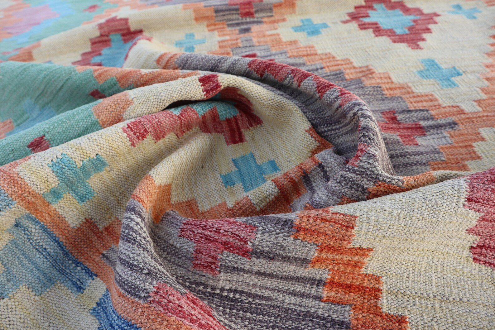 Handmade Afghan Kilim Rug – 152x207 cm | Soft Pastel Tribal Wool Carpet