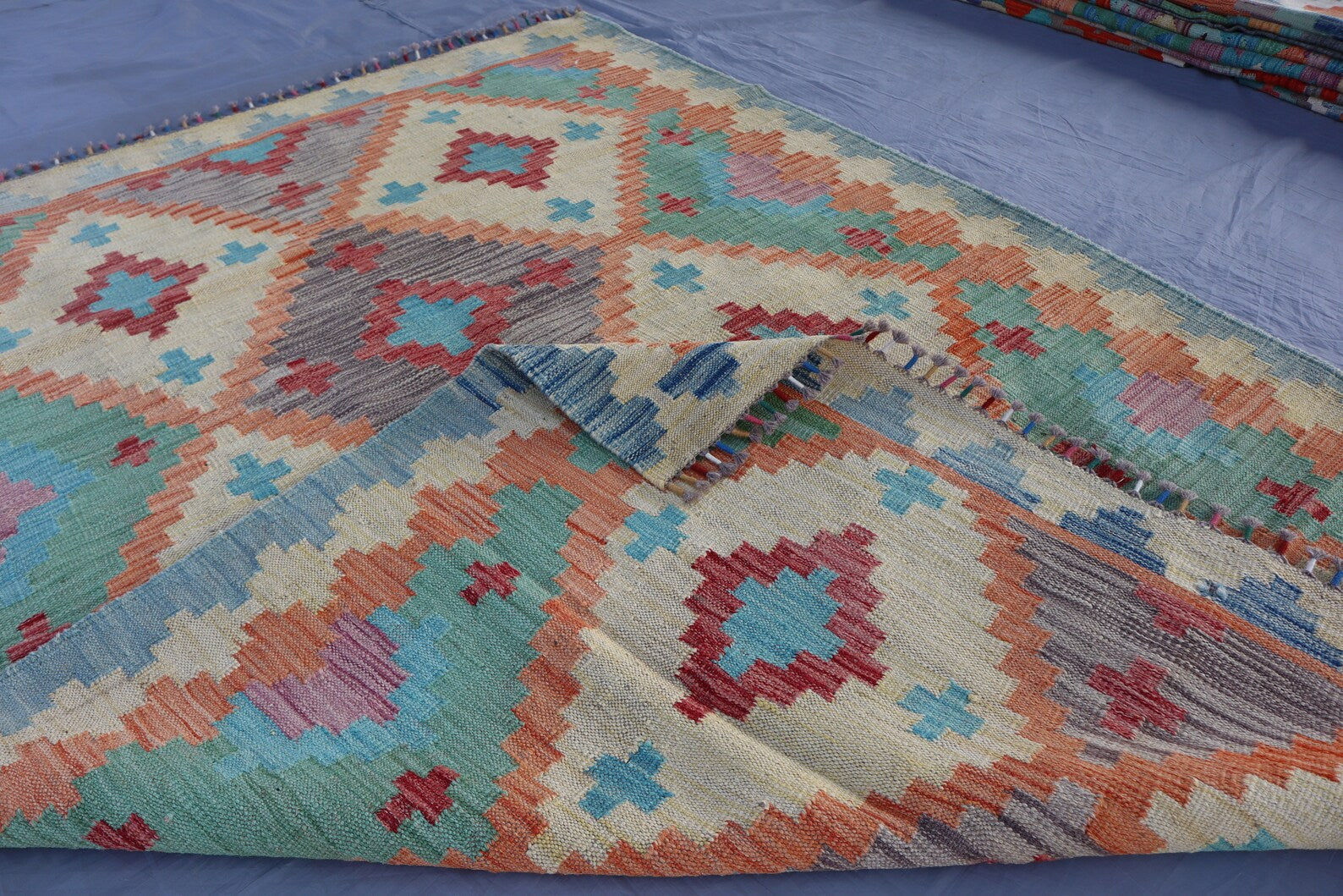Handmade Afghan Kilim Rug – 152x207 cm | Soft Pastel Tribal Wool Carpet