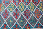 Handmade Afghan Kilim Rug – 128x183 cm | Turquoise & Multicolor Tribal Wool Carpet