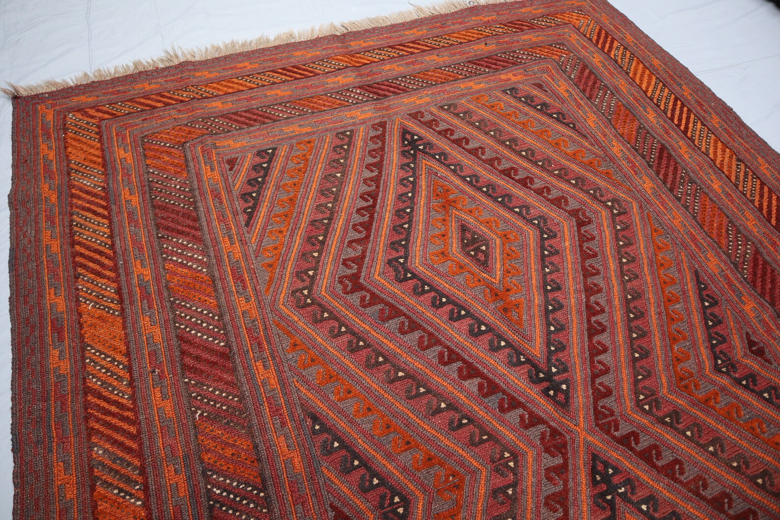 Vintage Mashwani Afghan Rug – 198x268 cm | Handwoven Tribal Wool Carpet