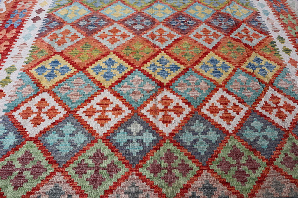 Handmade Afghan Kilim Rug – 204x277 cm | Multicolor Tribal Wool Carpet
