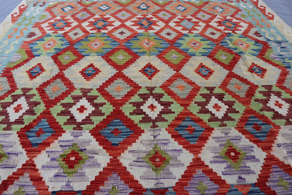 Handmade Afghan Kilim Rug – 210x311 cm | Multicolor Tribal Wool Carpet