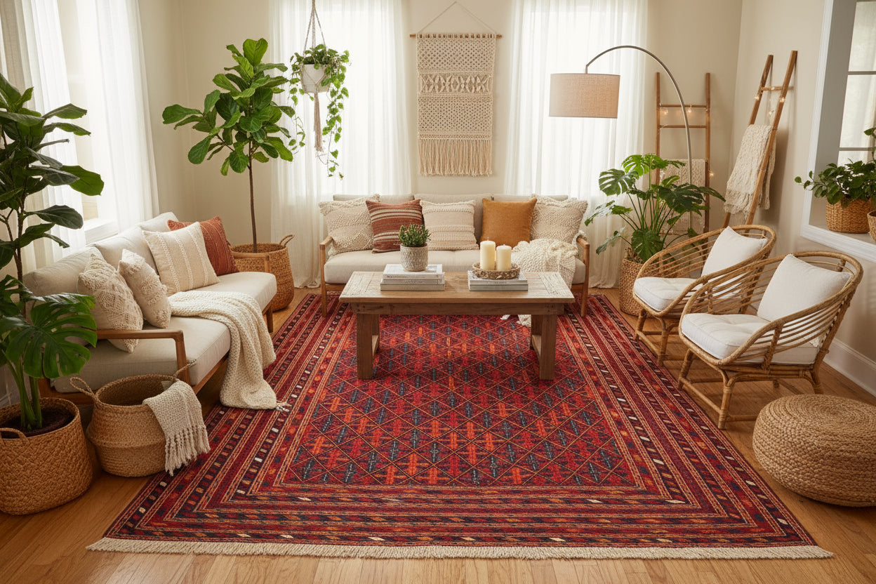 Vintage Mashwani Afghan Rug – 192x274 cm | Handwoven Tribal Wool Carpet