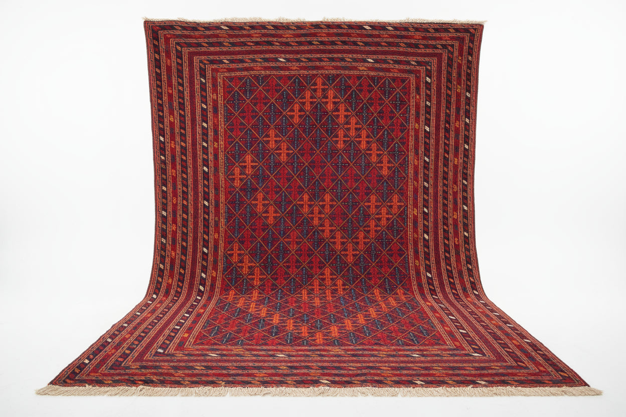 Vintage Mashwani Afghan Rug – 192x274 cm | Handwoven Tribal Wool Carpet