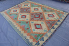Handmade Afghan Kilim Rug – 152x207 cm | Soft Pastel Tribal Wool Carpet
