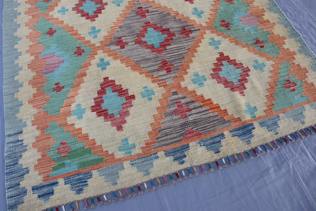 Handmade Afghan Kilim Rug – 152x207 cm | Soft Pastel Tribal Wool Carpet