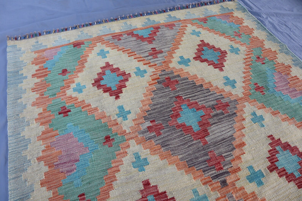 Handmade Afghan Kilim Rug – 152x207 cm | Soft Pastel Tribal Wool Carpet