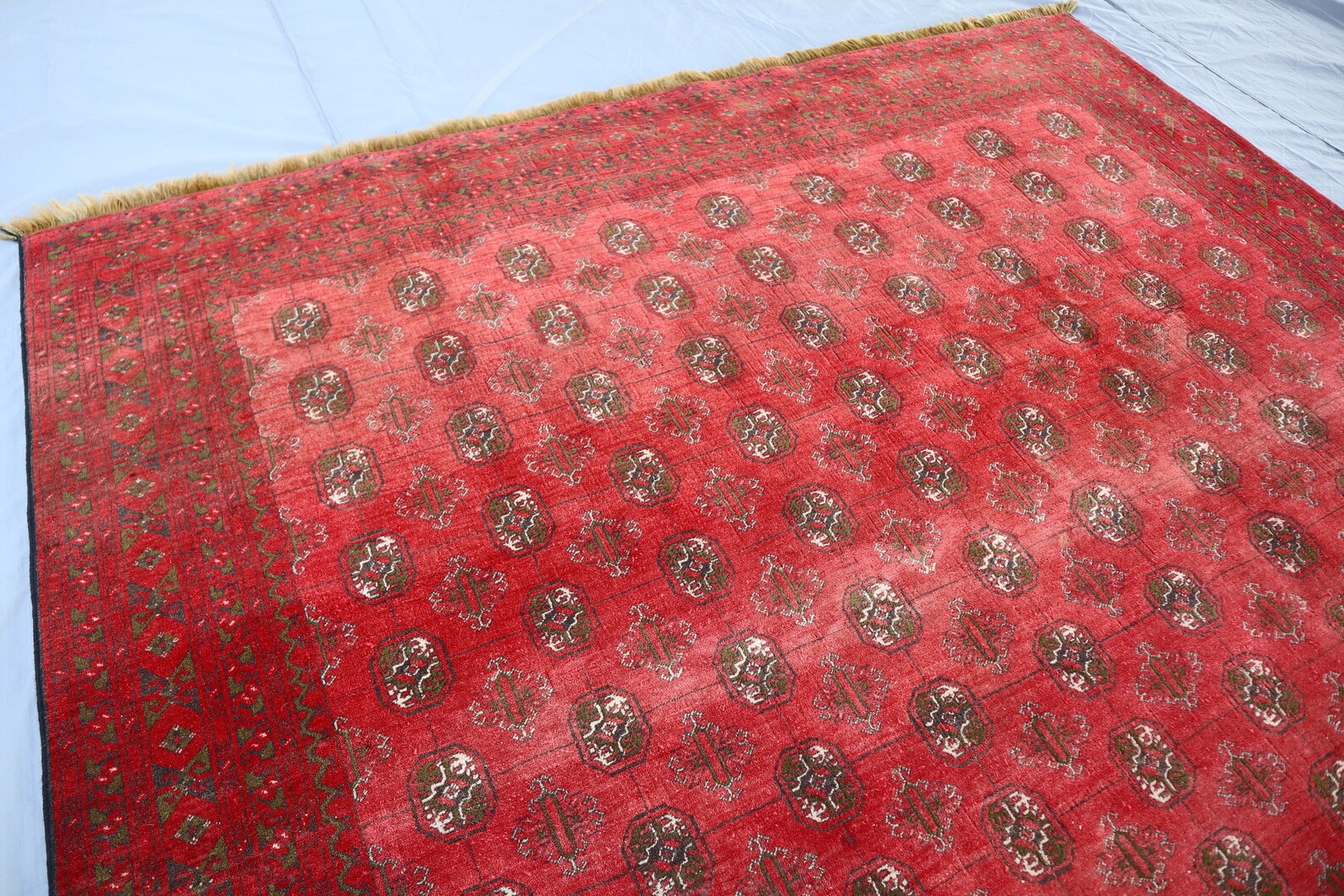 Vintage Turkoman Bokhara Afghan Rug – 183x274 cm | Red Handmade Wool Carpet