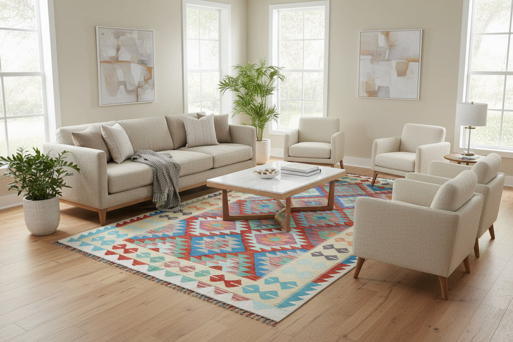 Handwoven Afghan Kilim Rug – 189x296 cm | New Tribal Wool Carpet