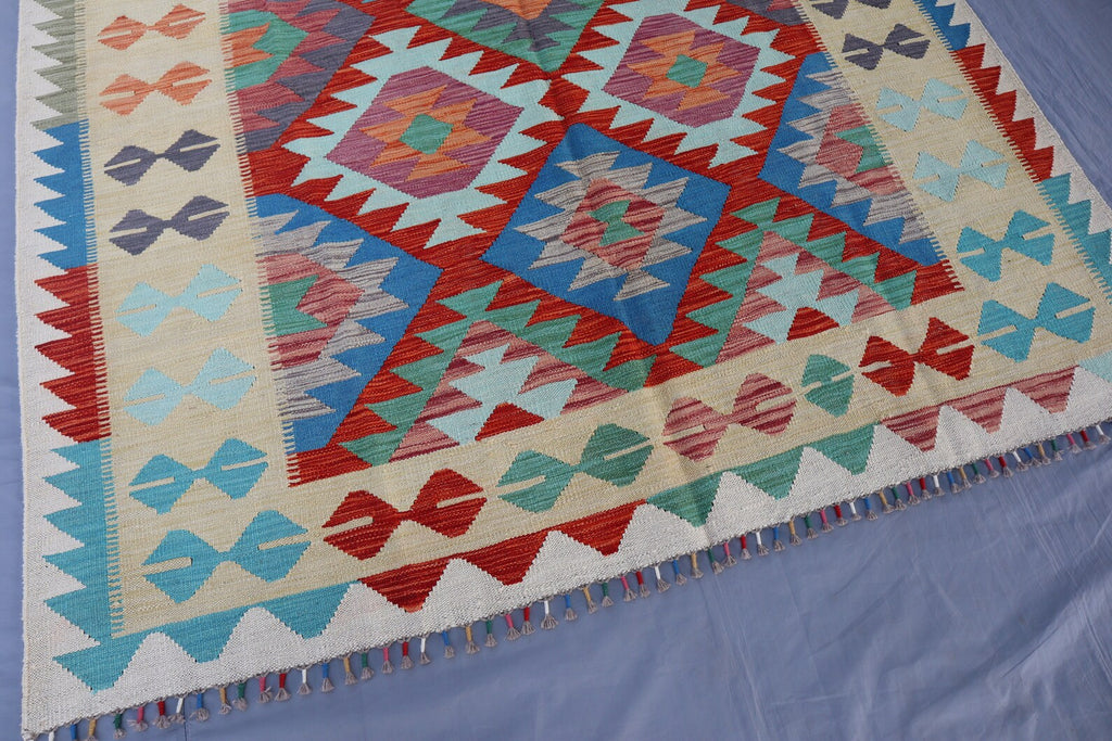 Handwoven Afghan Kilim Rug – 189x296 cm | New Tribal Wool Carpet