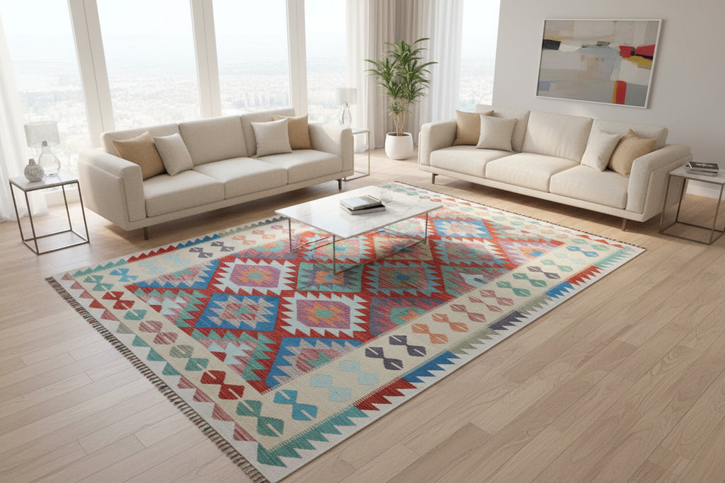 Handwoven Afghan Kilim Rug – 189x296 cm | New Tribal Wool Carpet