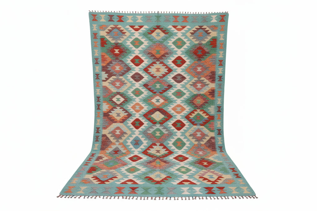 Handwoven Afghan Kilim Rug – 208x293 cm | New Tribal Wool Carpet