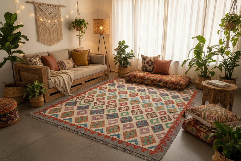 Handwoven Afghan Kilim Rug – 186x299 cm | Tribal Authentic Handmade Rug