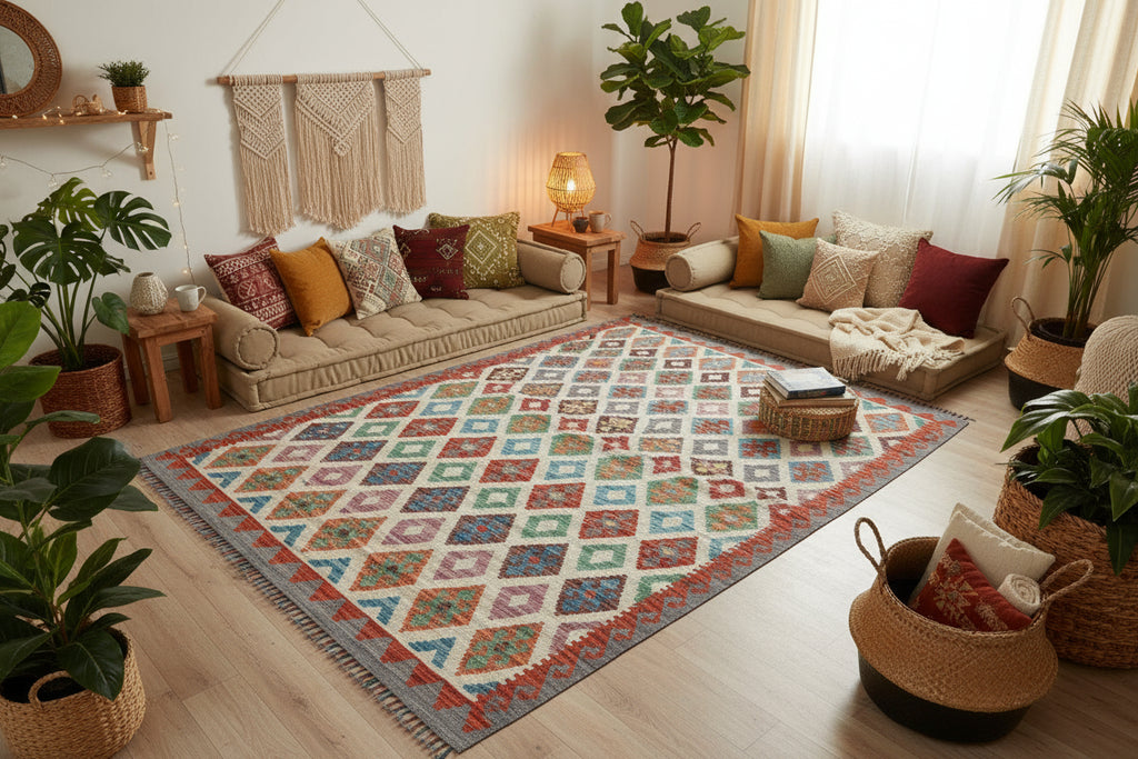 Handwoven Afghan Kilim Rug – 186x299 cm | Tribal Authentic Handmade Rug
