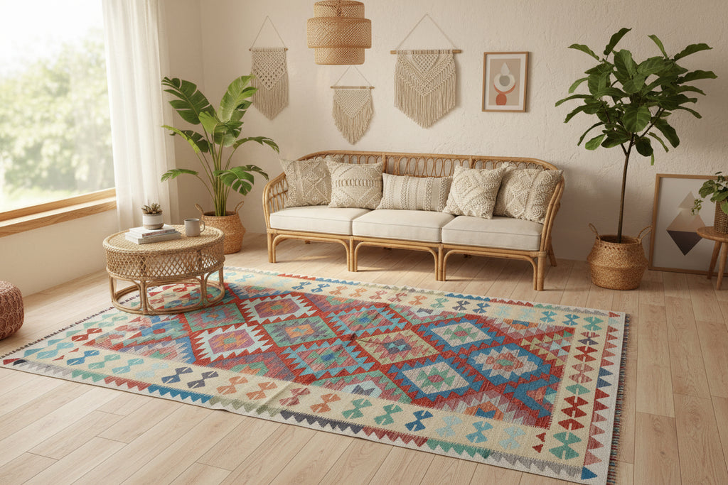 Handwoven Afghan Kilim Rug – 189x296 cm | New Tribal Wool Carpet