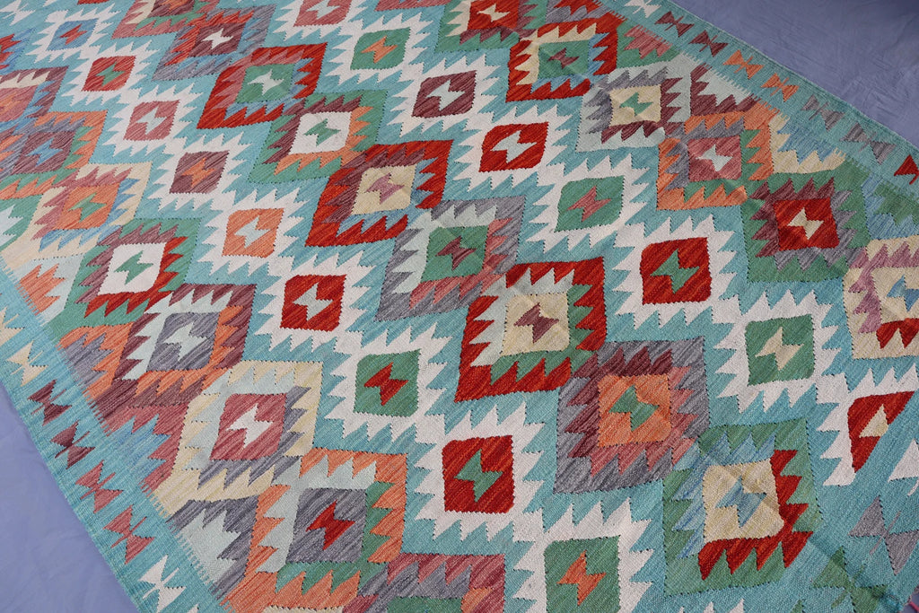 Handwoven Afghan Kilim Rug – 208x293 cm | New Tribal Wool Carpet