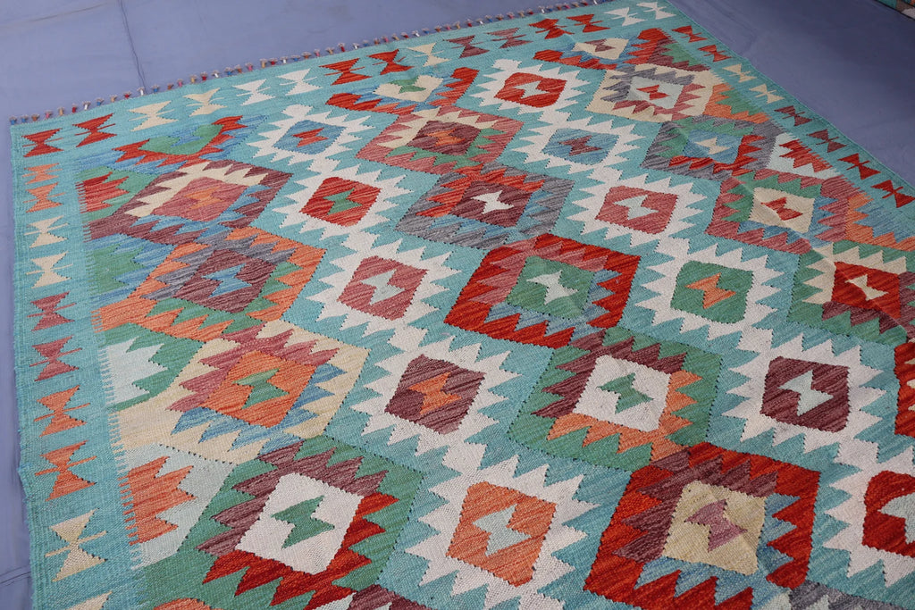 Handwoven Afghan Kilim Rug – 208x293 cm | New Tribal Wool Carpet