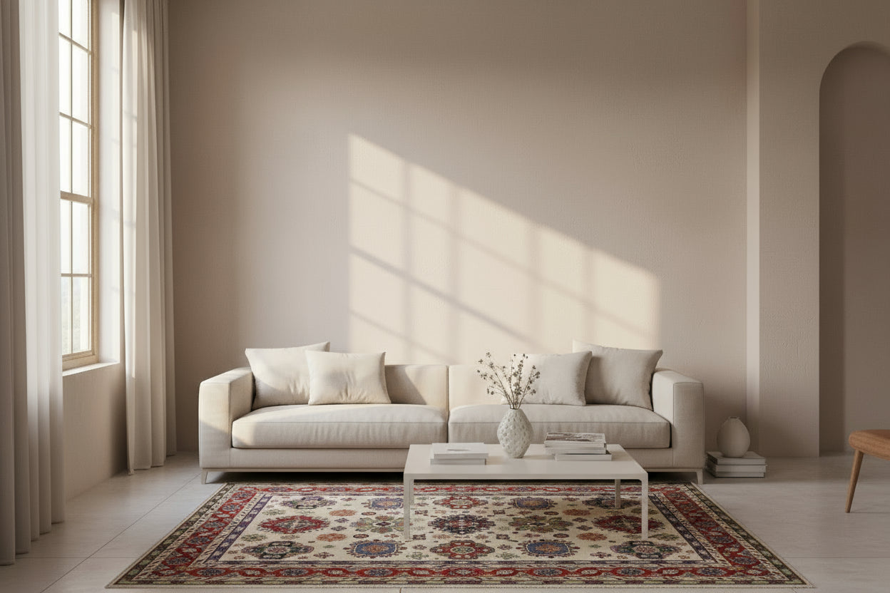 Luxury 6.5x10.1 ft Kazak Rug | Handknotted Afghan Wool Carpet | Woven Prestige