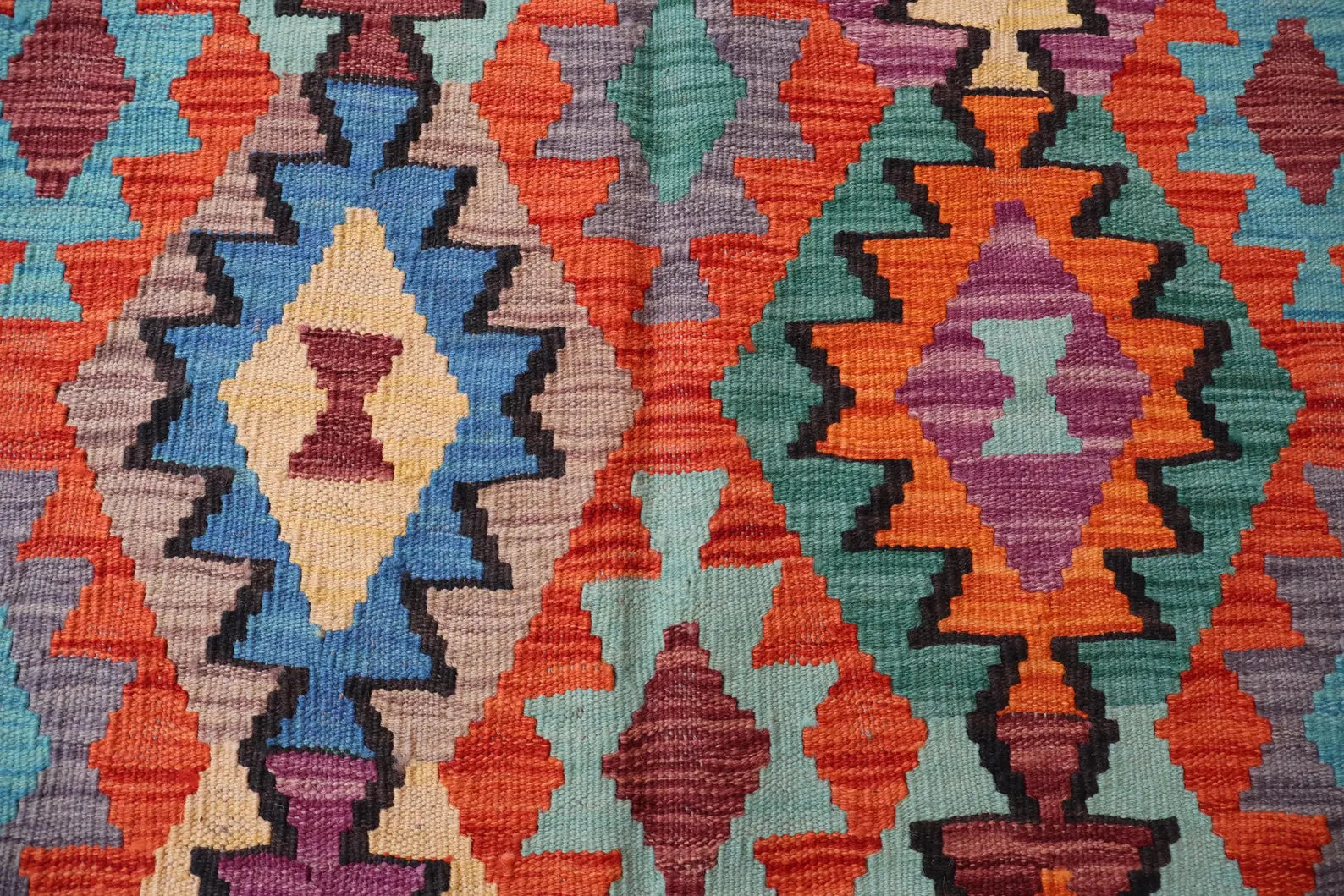 Large Handwoven Afghan Kilim Rug 6.8×10 ft | Wool Tribal Boho Carpet | Worldwide Shipping
