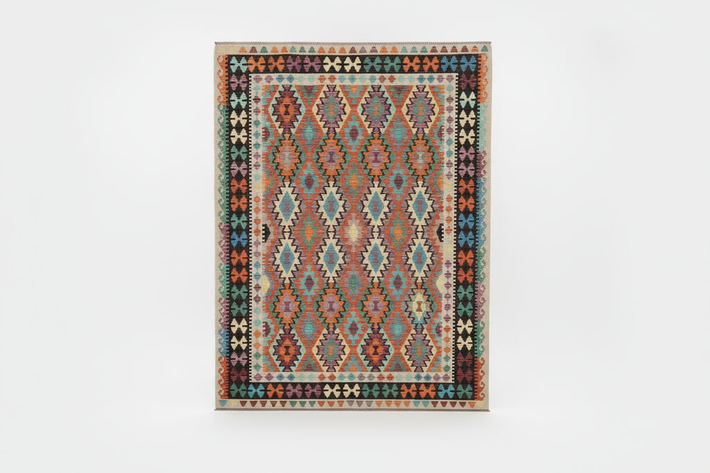 Large Handwoven Afghan Kilim Rug 6.8×10 ft | Wool Tribal Boho Carpet | Worldwide Shipping