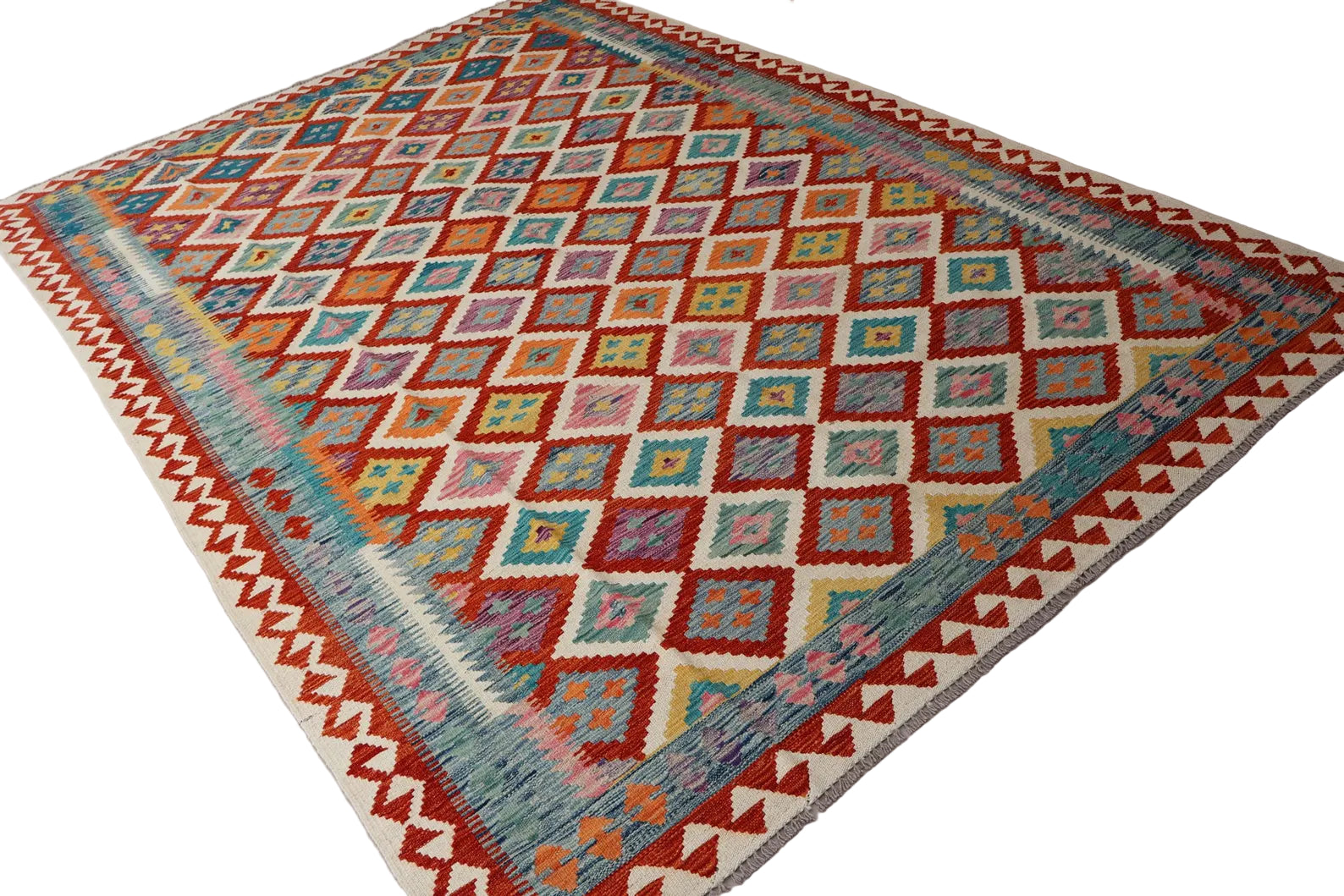 Afghan Kilim Rug 186 × 302 cm – Handwoven Wool Carpet | Colorful Tribal Geometric Flat-Weave | Boho Home Decor | 6.10 × 9.9 ft