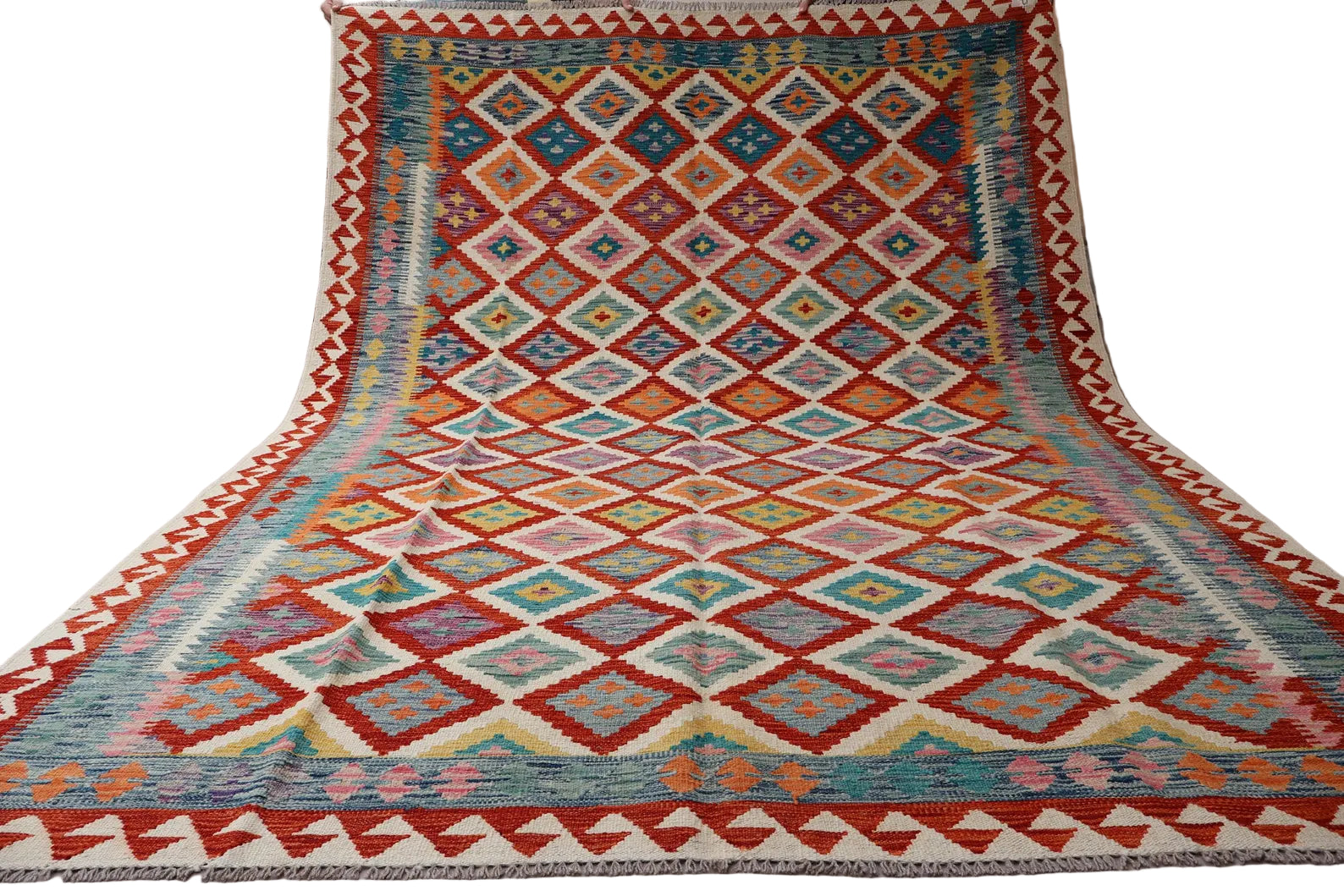 Afghan Kilim Rug 186 × 302 cm – Handwoven Wool Carpet | Colorful Tribal Geometric Flat-Weave | Boho Home Decor | 6.10 × 9.9 ft