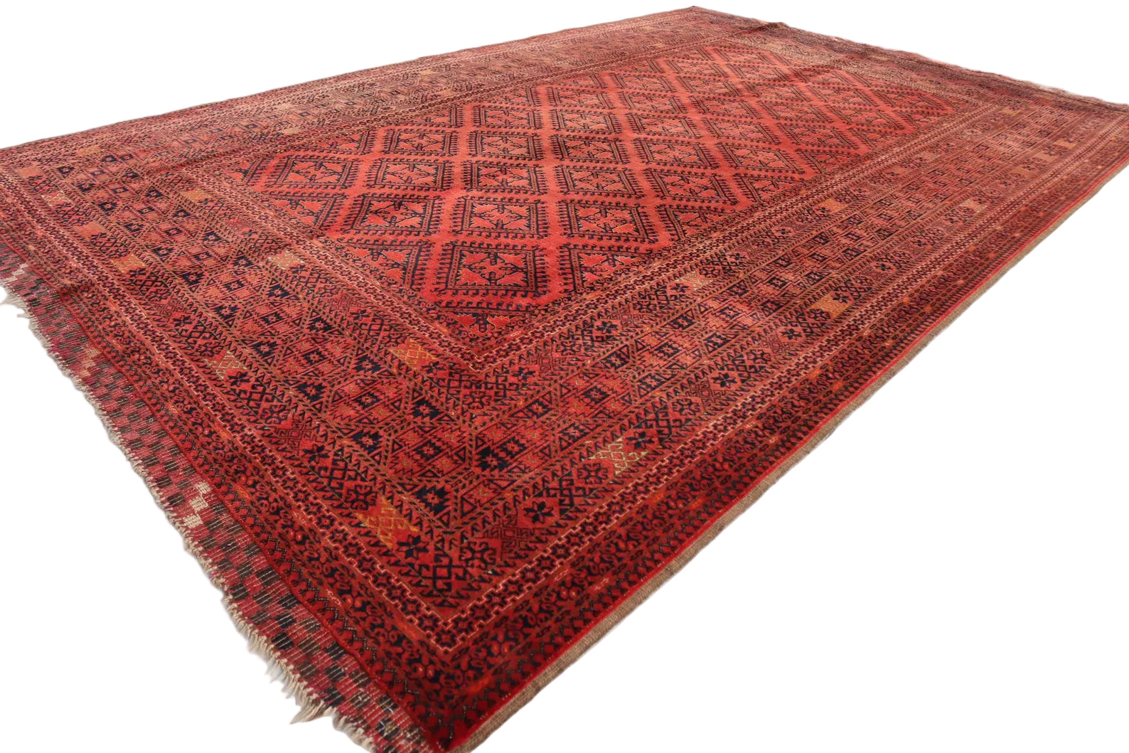 Large Red Tribal Area Rug 6.7 × 10.0 ft (205 × 305 cm) – Geometric Vintage Wool Carpet | Living Room Rug