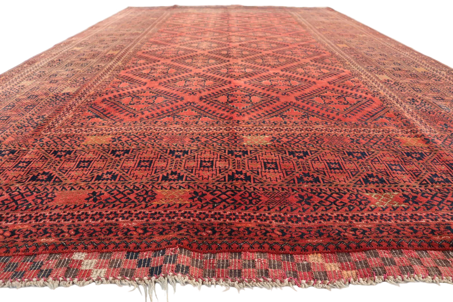 Large Red Tribal Area Rug 6.7 × 10.0 ft (205 × 305 cm) – Geometric Vintage Wool Carpet | Living Room Rug