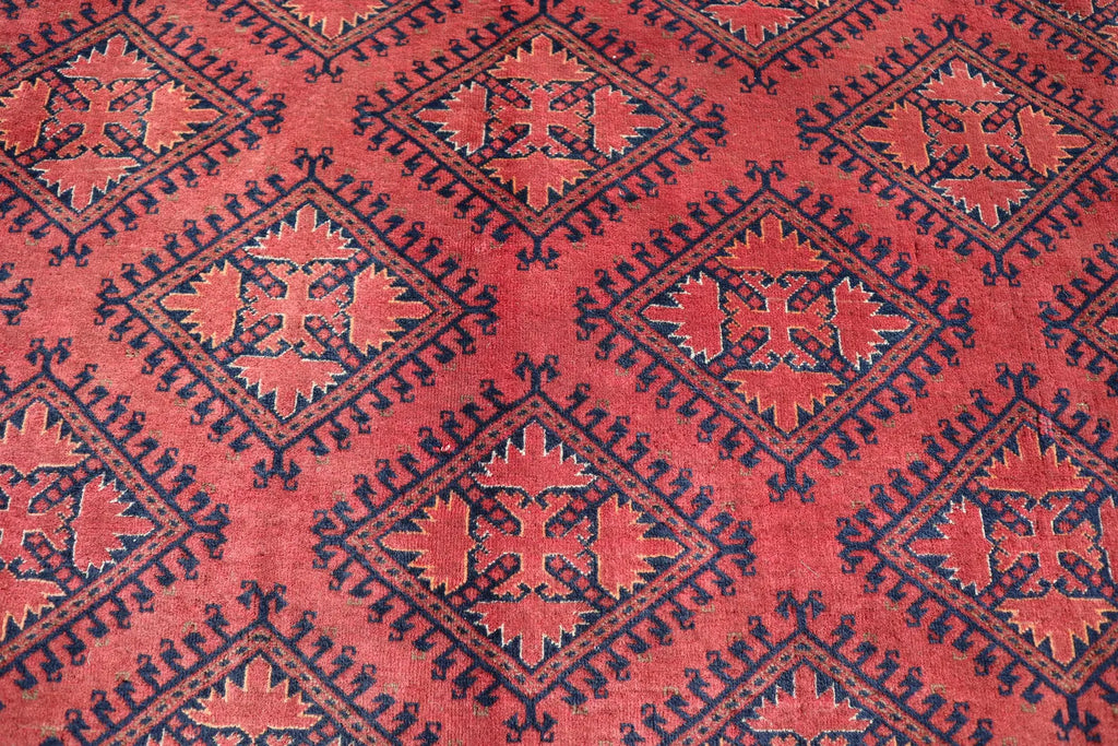 Large Red Tribal Area Rug 6.7 × 10.0 ft (205 × 305 cm) – Geometric Vintage Wool Carpet | Living Room Rug