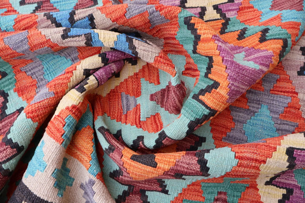Large Handwoven Afghan Kilim Rug 6.8×10 ft | Wool Tribal Boho Carpet | Worldwide Shipping