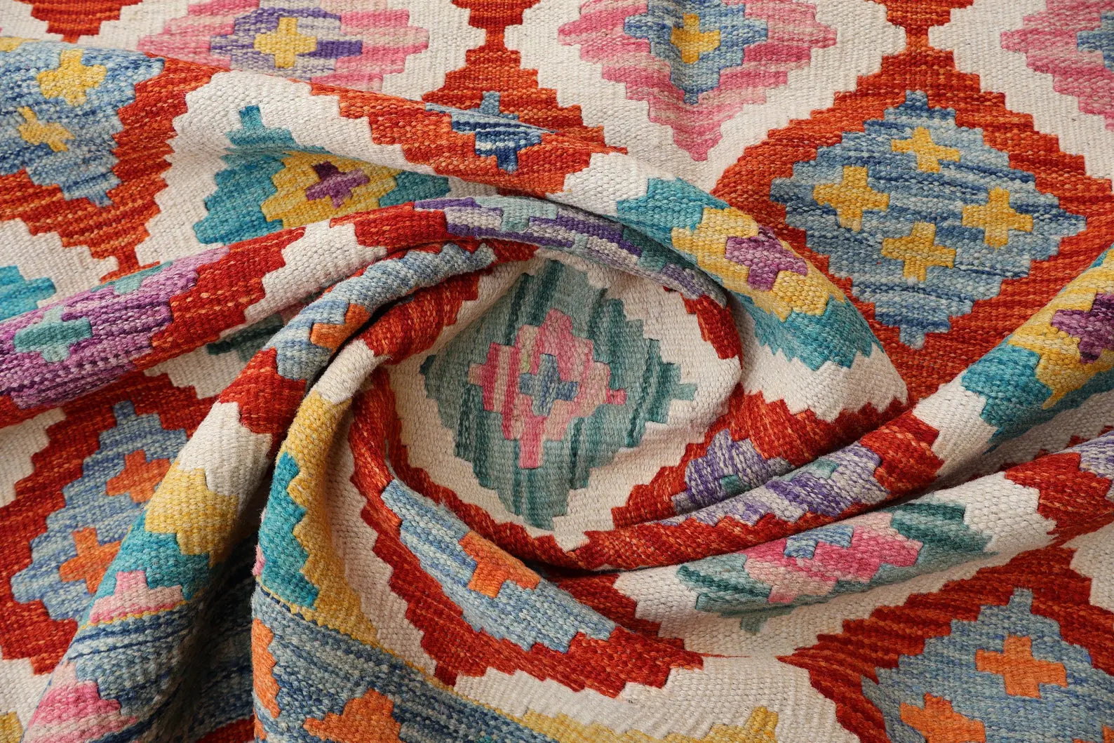 Afghan Kilim Rug 186 × 302 cm – Handwoven Wool Carpet | Colorful Tribal Geometric Flat-Weave | Boho Home Decor | 6.10 × 9.9 ft