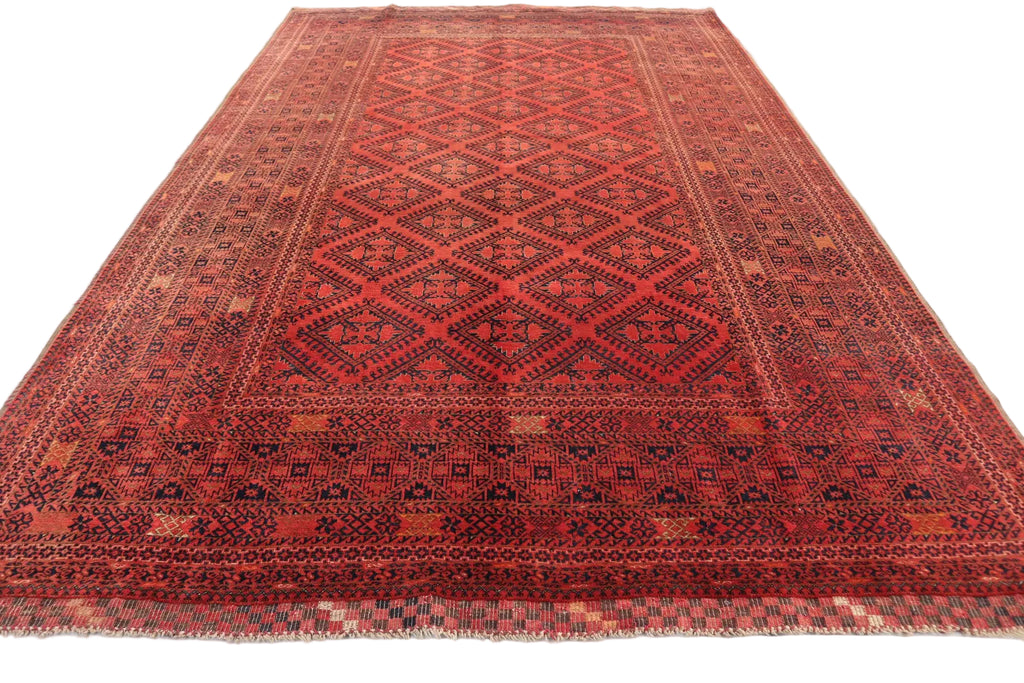 Large Red Tribal Area Rug 6.7 × 10.0 ft (205 × 305 cm) – Geometric Vintage Wool Carpet | Living Room Rug