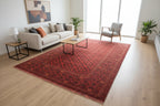 Large Red Tribal Area Rug 6.7 × 10.0 ft (205 × 305 cm) – Geometric Vintage Wool Carpet | Living Room Rug