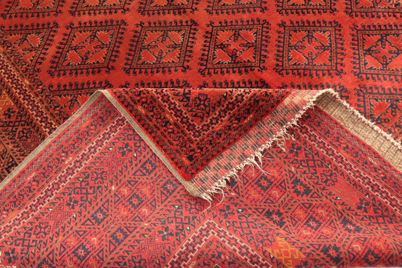 Large Red Tribal Area Rug 6.7 × 10.0 ft (205 × 305 cm) – Geometric Vintage Wool Carpet | Living Room Rug