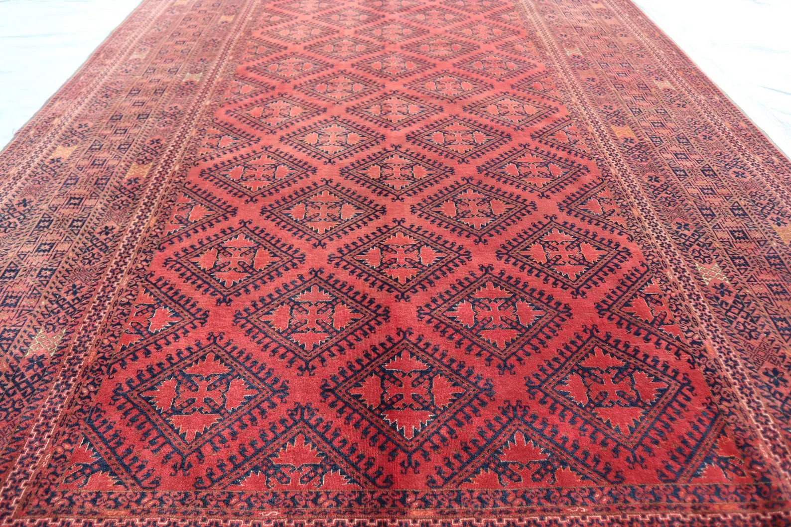Large Red Tribal Area Rug 6.7 × 10.0 ft (205 × 305 cm) – Geometric Vintage Wool Carpet | Living Room Rug