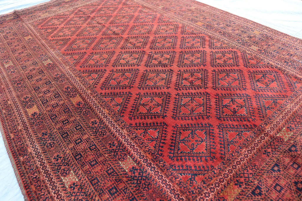 Large Red Tribal Area Rug 6.7 × 10.0 ft (205 × 305 cm) – Geometric Vintage Wool Carpet | Living Room Rug