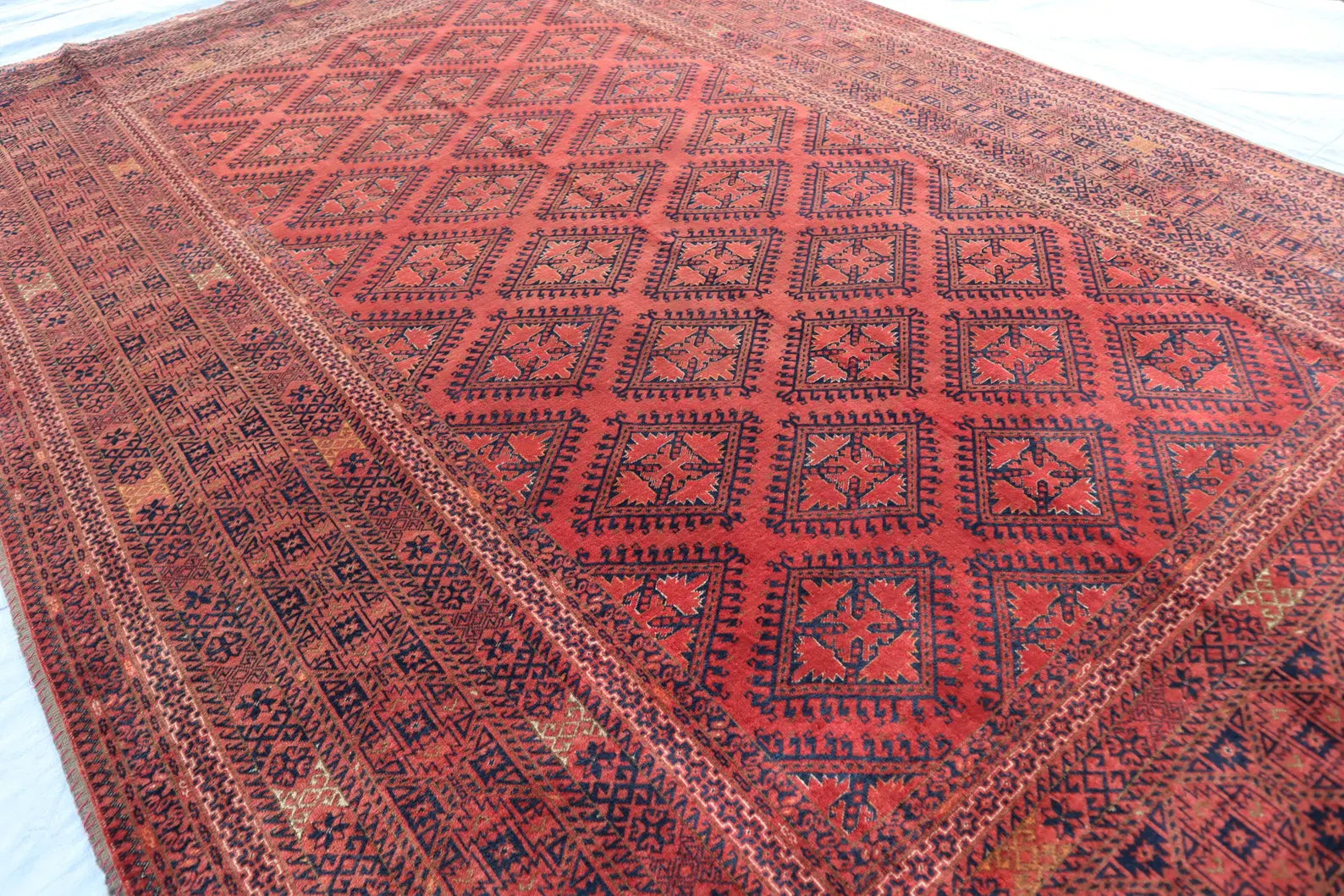 Large Red Tribal Area Rug 6.7 × 10.0 ft (205 × 305 cm) – Geometric Vintage Wool Carpet | Living Room Rug