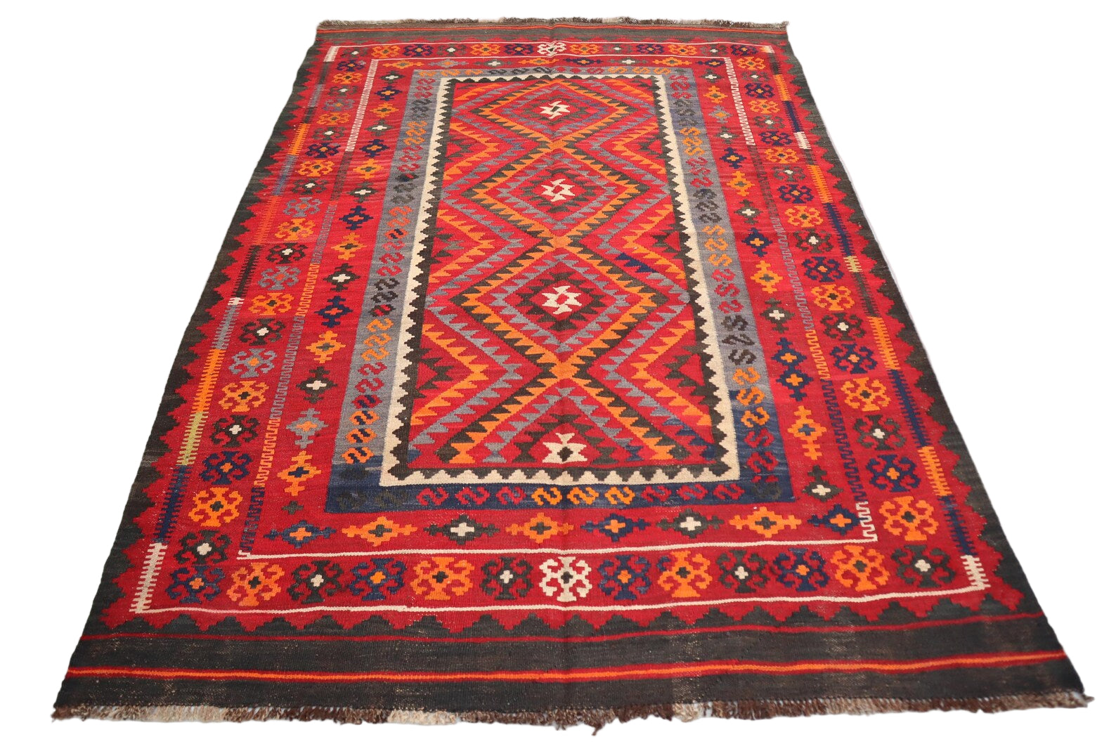 Afghan Maimana Kilim Rug 5.4 × 7.6 ft (165 × 232 cm) – Handmade Wool Flatweave | Tribal Geometric Area Carpet