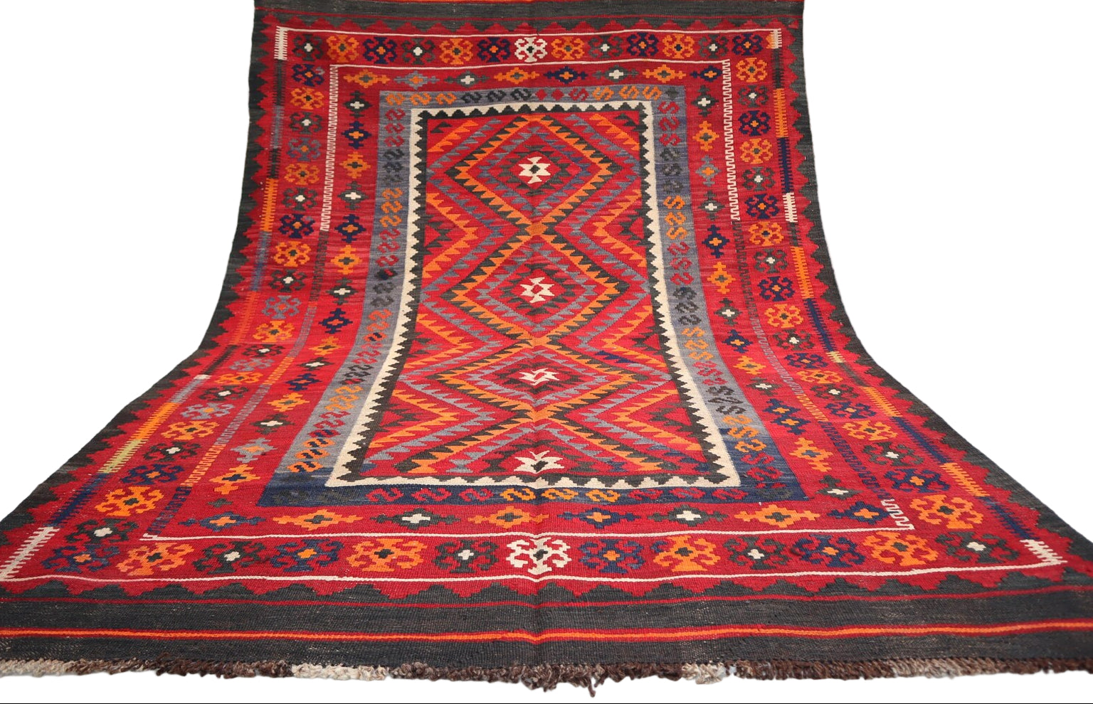 Afghan Maimana Kilim Rug 5.4 × 7.6 ft (165 × 232 cm) – Handmade Wool Flatweave | Tribal Geometric Area Carpet