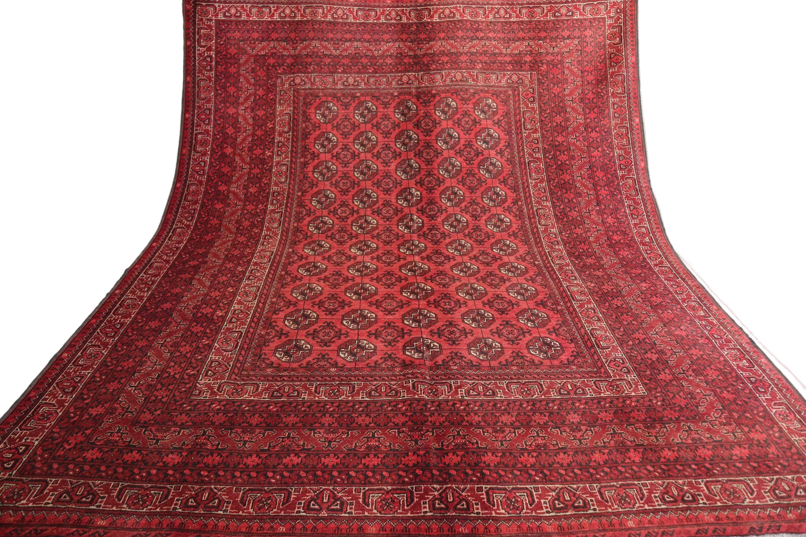 Afghan Red Turkman Rug 210 × 256 cm – Handwoven Wool Carpet | Traditional Tribal Gul Design | 6.9 × 8.4 ft