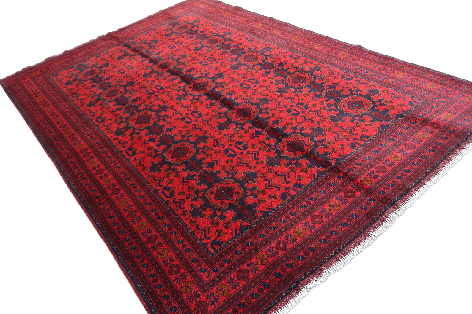 Red Afghan Rug 204 × 300 cm – Handwoven Wool Carpet | Tribal Tekke Design | 6.7 × 9.1 ft
