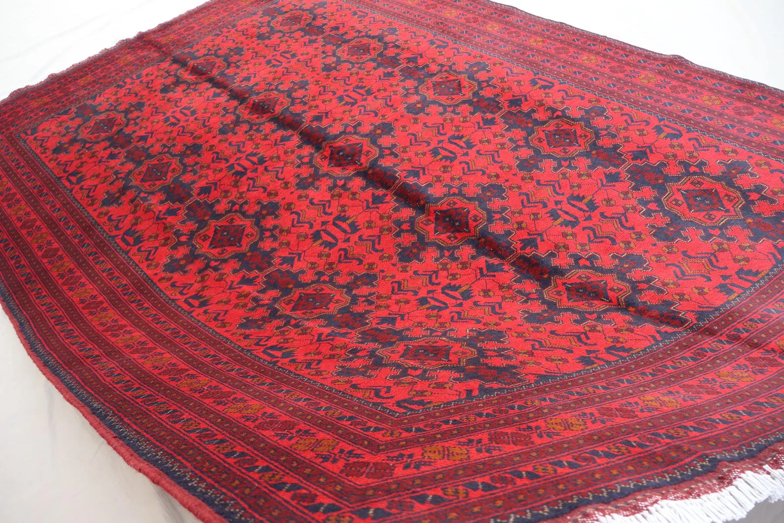 Red Afghan Rug 204 × 300 cm – Handwoven Wool Carpet | Tribal Tekke Design | 6.7 × 9.1 ft