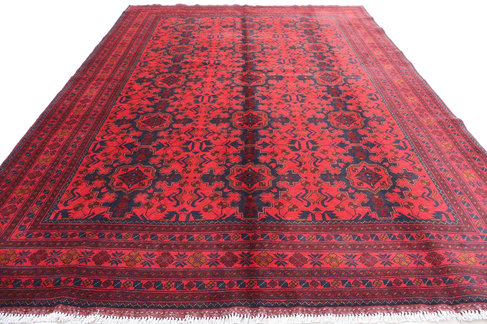 Red Afghan Rug 204 × 300 cm – Handwoven Wool Carpet | Tribal Tekke Design | 6.7 × 9.1 ft