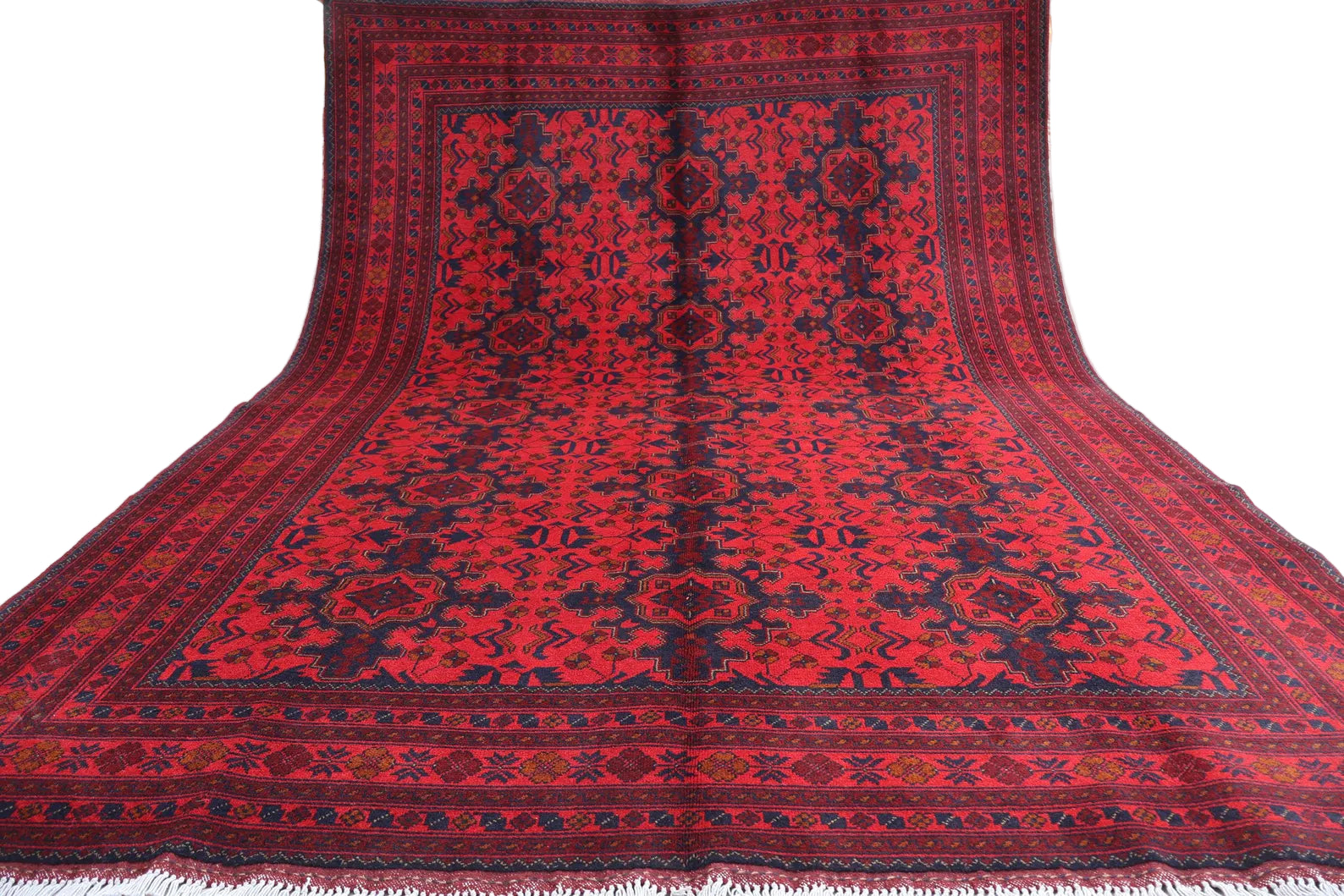 Red Afghan Rug 204 × 300 cm – Handwoven Wool Carpet | Tribal Tekke Design | 6.7 × 9.1 ft
