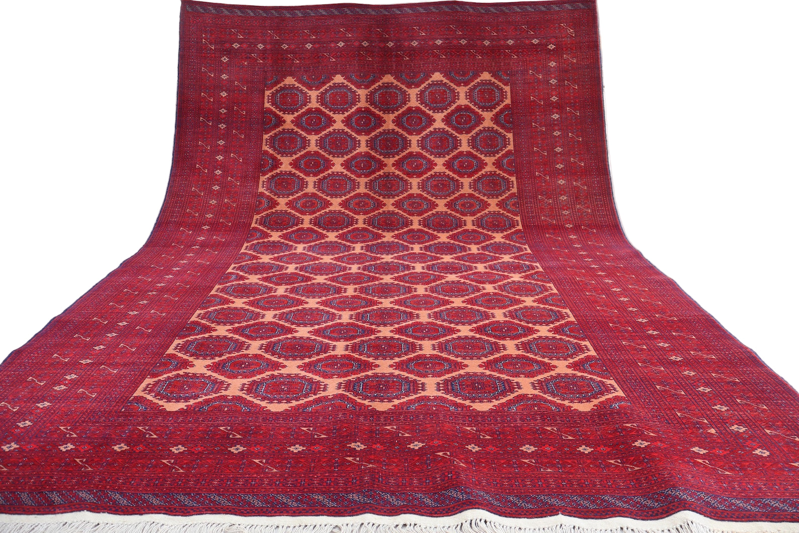 Afghan Bokhara Rug 204 × 300 cm – Handwoven Wool Carpet | Classic Red & Ivory Geometric Design | 6.7 × 9.8 ft