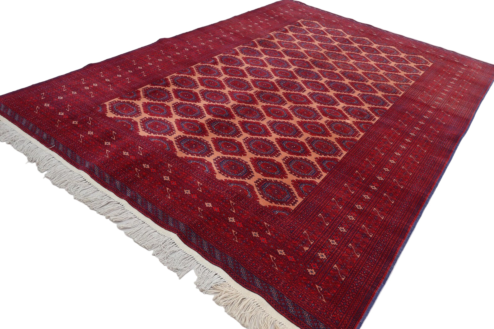 Afghan Bokhara Rug 204 × 300 cm – Handwoven Wool Carpet | Classic Red & Ivory Geometric Design | 6.7 × 9.8 ft